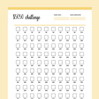 Printable 100 Envelope Savings Challenge - Yellow