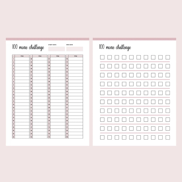 Printable 100 Movie Challenge Instant Download PDF A4 US Letter printable-100-movie-challenge-instant-download-pdf-a4-us-letter
