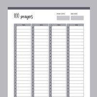 Printable 100 Prayer Challenge - Grey