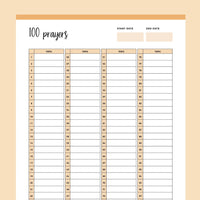 Printable 100 Prayer Challenge - Orange