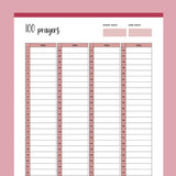 Printable 100 Prayer Challenge - Red