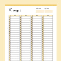 Printable 100 Prayer Challenge - Yellow