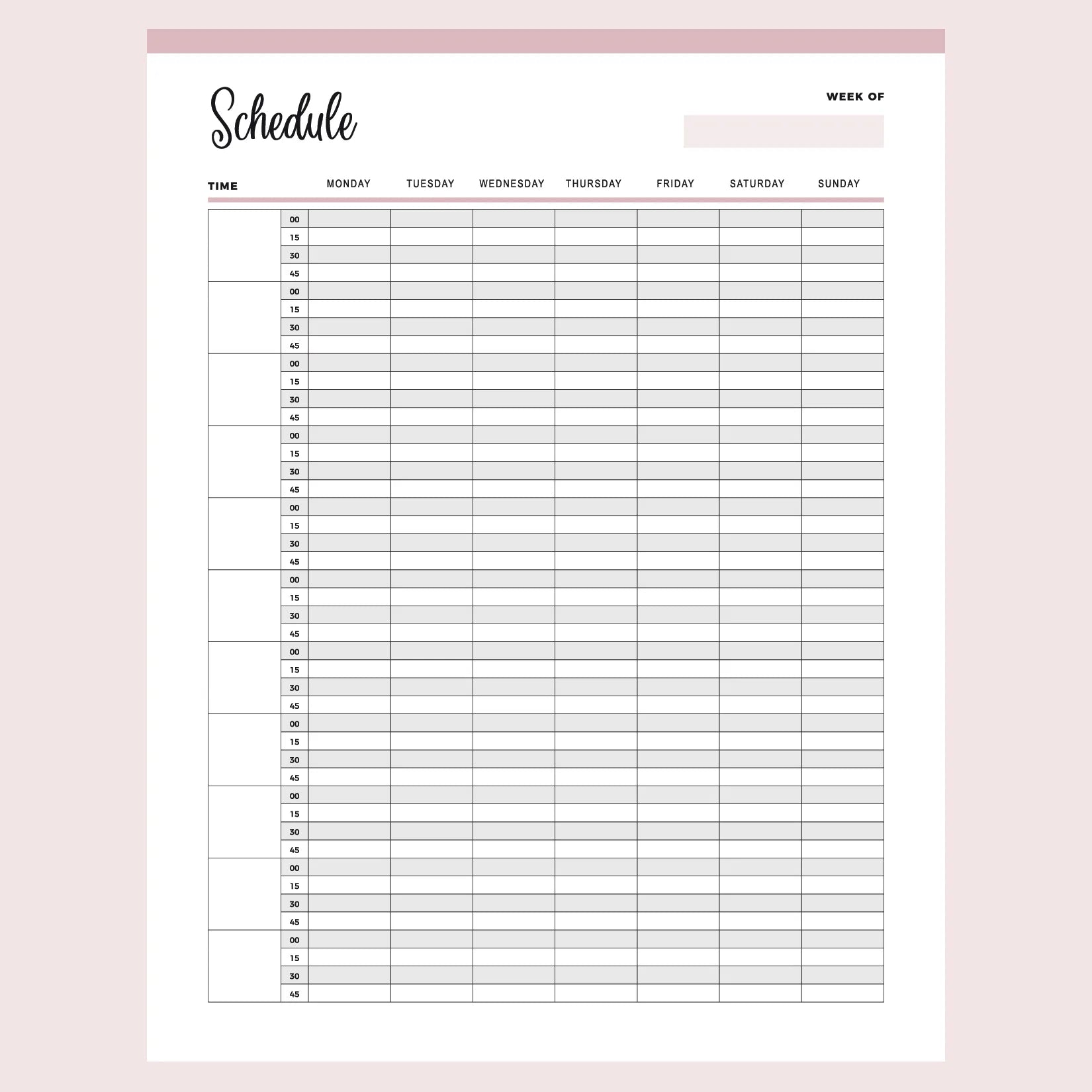 Printable 15 Minute Schedule | Instant Download PDF | A4 and US Letter – Plan Print Land printable-15-minute-schedule-instant-download-pdf-a4-and-us-letter-plan-print-land