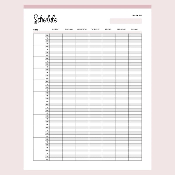 Printable 15 Minute Schedule