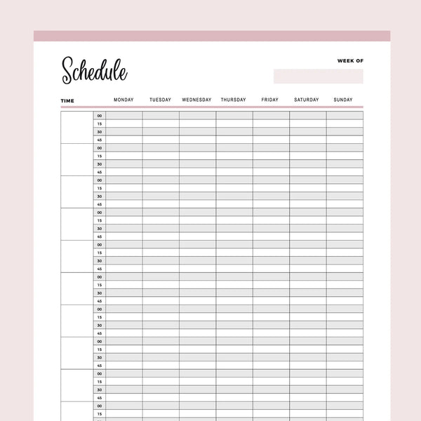 Printable 15 Minute Schedule Template Printable 15 Minute Schedule Template