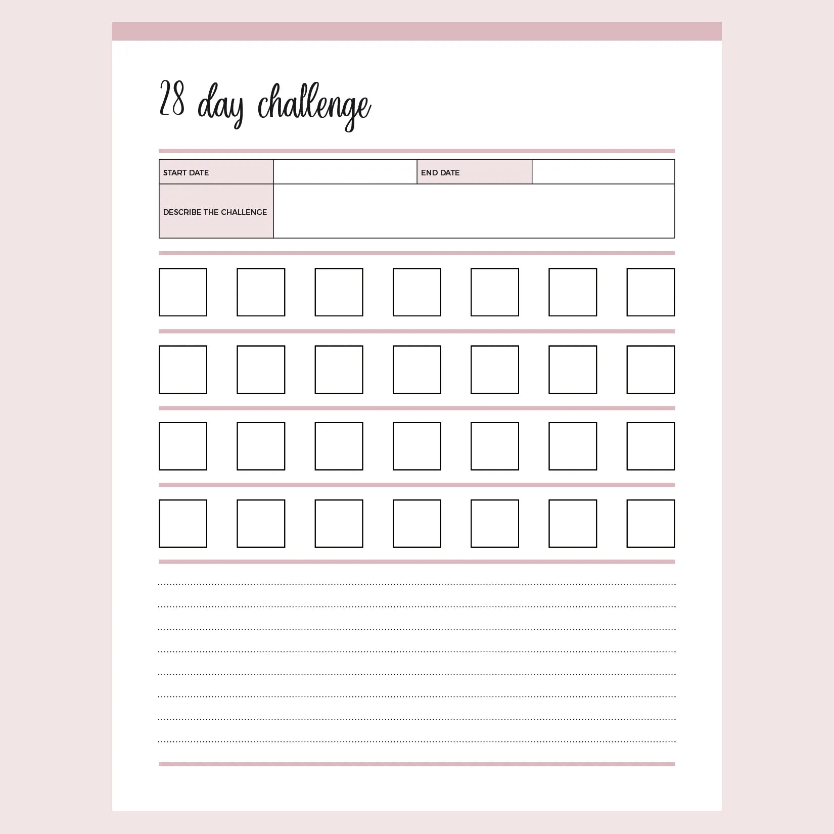 Printable 4 Week 28 Day Challenge | Instant Download PDF | 8 Colors – Plan Print Land printable-4-week-28-day-challenge-instant-download-pdf-8-colors-plan-print-land