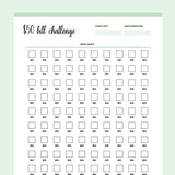 Printable 50 Dollar Bill Savings Challenge - Green