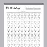 Printable 50 Dollar Bill Savings Challenge - Grey
