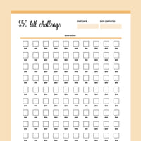 Printable 50 Dollar Bill Savings Challenge - Orange