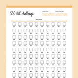 Printable 50 Dollar Bill Savings Challenge - Orange