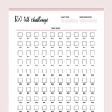 Printable 50 Dollar Bill Savings Challenge - Pink