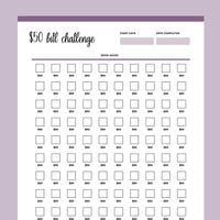 Printable 50 Dollar Bill Savings Challenge - Purple