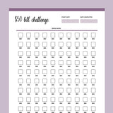 Printable 50 Dollar Bill Savings Challenge - Purple