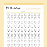 Printable 50 Dollar Bill Savings Challenge - Yellow