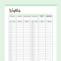 Printable 52 Week Weightloss Tracker - Green