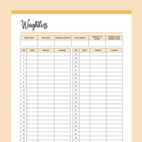 Printable 52 Week Weightloss Tracker - Orange