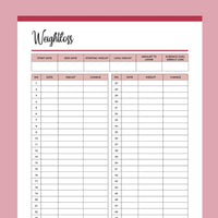 Printable 52 Week Weightloss Tracker - Red