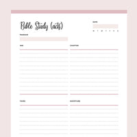 Printable ACTS Bible Study Template - Pink