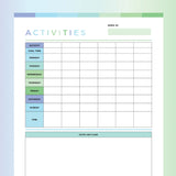 Printable Activity Tracker For Kids - Green and Blue Rainbow