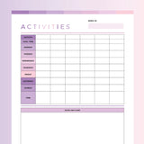 Printable Activity Tracker For Kids - Pink and Purple Rainbow