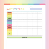 Printable Activity Tracker For Kids - Rainbow