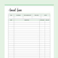 Printable Annual Leave Tracker - Green