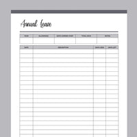 Printable Annual Leave Tracker - Grey