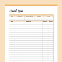 Printable Annual Leave Tracker - Orange