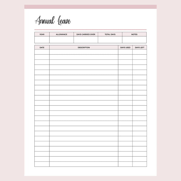 Printable Annual Leave Tracker