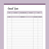 Printable Annual Leave Tracker - Purple