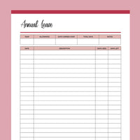 Printable Annual Leave Tracker - Red
