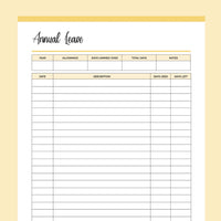 Printable Annual Leave Tracker - Yellow