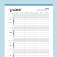 Printable Appointment Book With 20 Minute Slots - Blue
