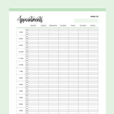 Printable Appointment Book With 20 Minute Slots - Green