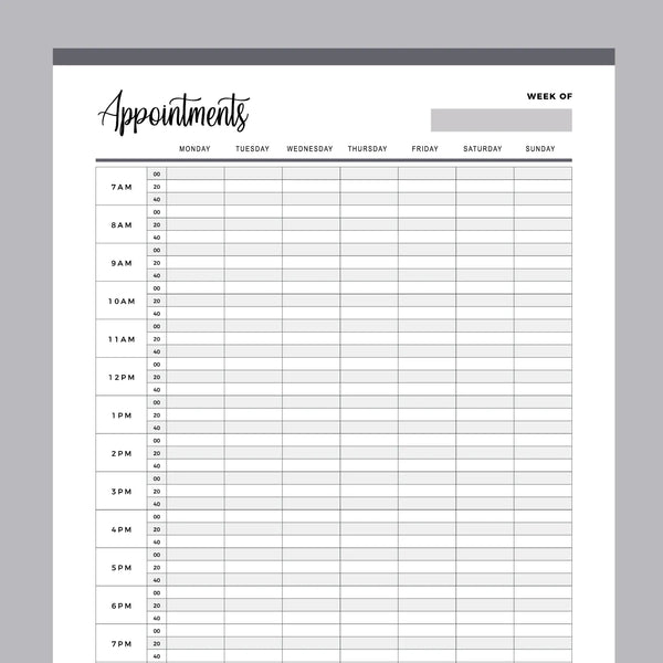 Printable Appointment Book With 20 Minute Slots | Instant Download PDF | A4 and US Letter – Plan Print Land printable-appointment-book-with-20-minute-slots-instant-download-pdf-a4-and-us-letter-plan-print-land