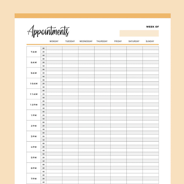 Printable Appointment Book With 20 Minute Slots | Instant Download PDF | A4 and US Letter – Plan Print Land printable-appointment-book-with-20-minute-slots-instant-download-pdf-a4-and-us-letter-plan-print-land