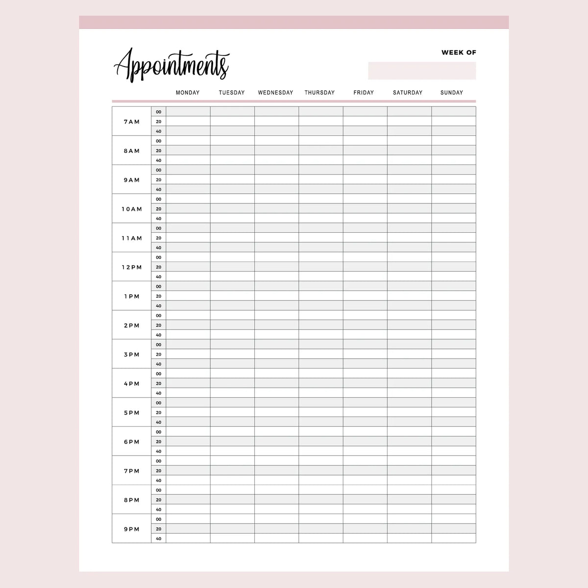 Paper Appointment Book Printable Appointment Book With 20 Minute Slots | Instant Download PDF ...