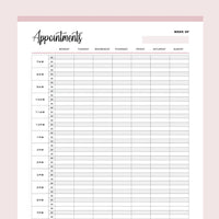 Printable Appointment Book With 20 Minute Slots - Pink