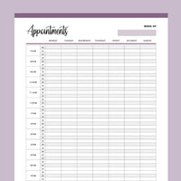 Printable Appointment Book With 20 Minute Slots - Purple