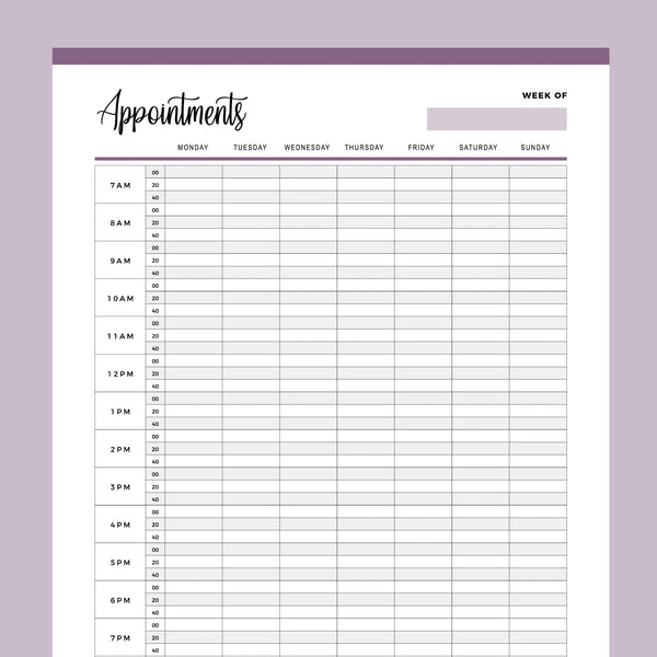 Printable Appointment Book With 20 Minute Slots | Instant Download PDF | A4 and US Letter – Plan Print Land Printable Appointment Book With 20 Minute Slots | Instant Download PDF | A4 and US Letter – Plan Print Land