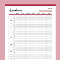 Printable Appointment Book With 20 Minute Slots - Red