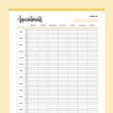 Printable Appointment Book With 20 Minute Slots - Yellow