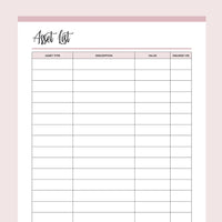Printable Asset List - Pink