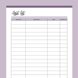 Printable Asset List - Purple