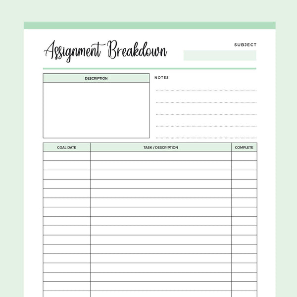 Assignment Breakdown Worksheet Printable Assignment Breakdown | Instant Download PDF Planner – Plan ...