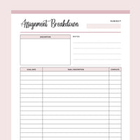 Printable Assignment Breakdown - Pink