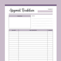 Printable Assignment Breakdown - Purple