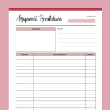 Printable Assignment Breakdown - Red