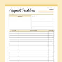 Printable Assignment Breakdown - Yellow