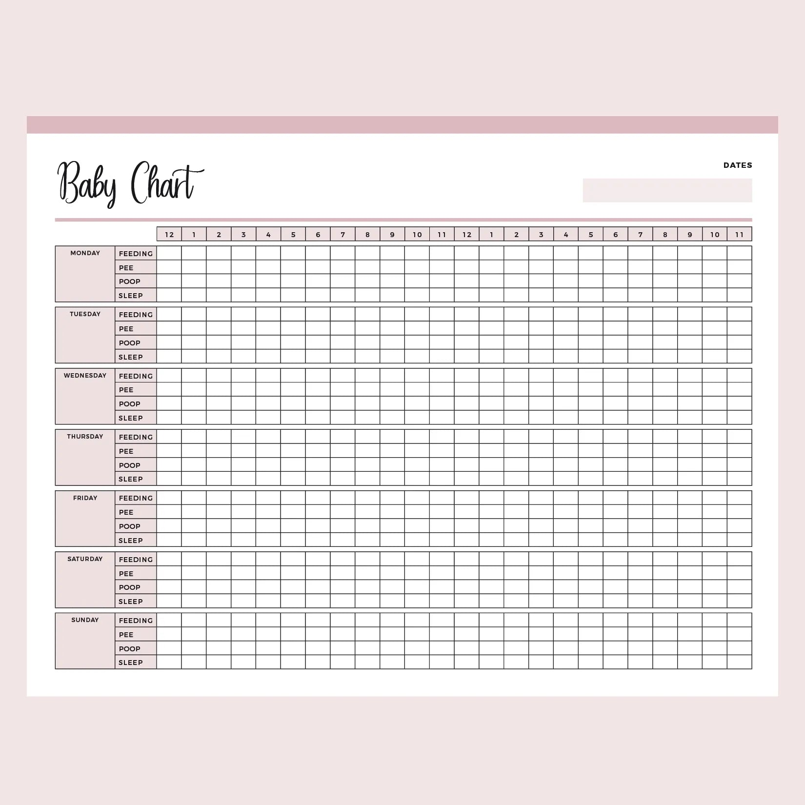 Printable Baby Feeding and Toileting Log | Instant Download PDF | A4 and US Letter – Plan Print Land for Free Printable Infant Feeding Chart